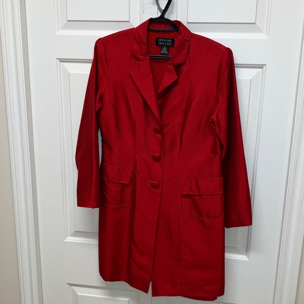 Vintage Spencer Jeremy silk blazer jacket or dress, fitted, red, size 8